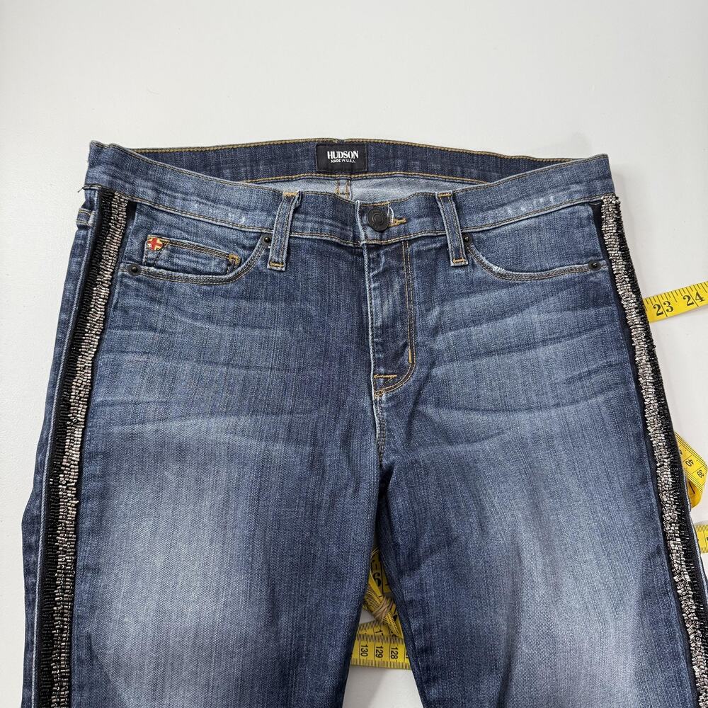 Hudson Luna Super Skinny Crop Jeans Womens 29 Blue Glam Embellished Side Stripe - Picture 7 of 14